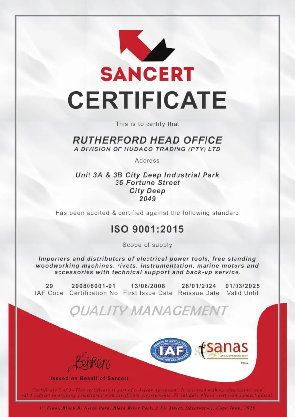 ISO - Rutherford HO ISO 9001-2015 Certificate