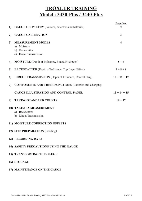 Manual for Troxler Training 3430 Plus - 3440 Plus