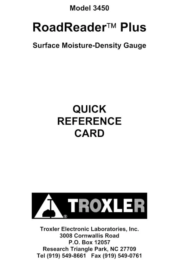 Quick Ref Card for Surface Moisture-Density Gauge 3450